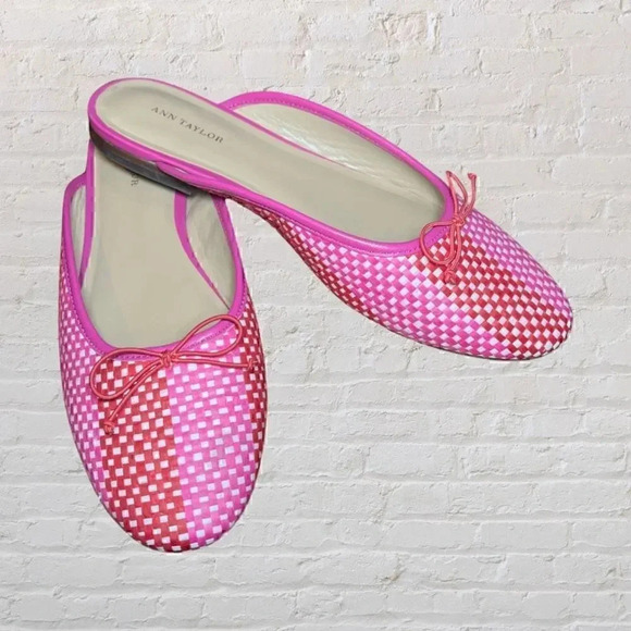 Ann Taylor Pink & Tan Leather Slip-On Casual Chic Slides Flats Size 6.5 - Picture 7 of 7